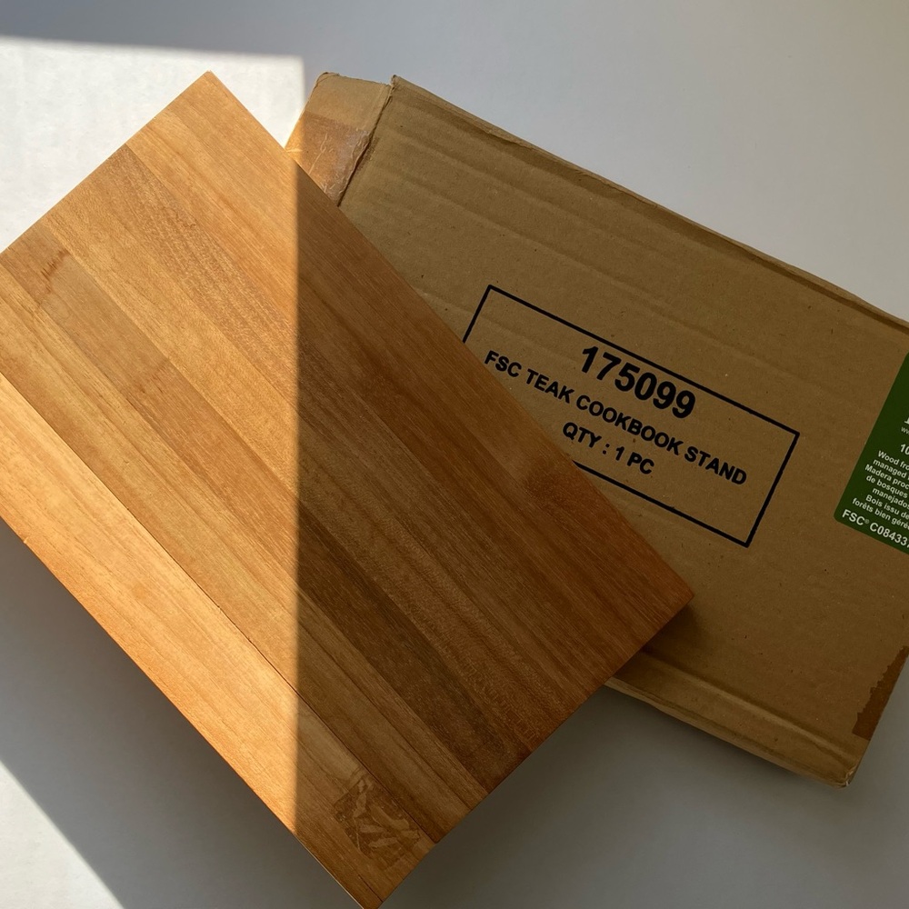 Crate & Barrel FSC Certified Teak Book Holder Wood Cookbook Stand